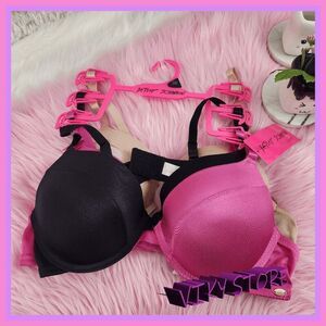 💖 NWT Betsey Johnson 3 Pck Unlined Bra 38C Black Pink Beige Chic #7226 💖
